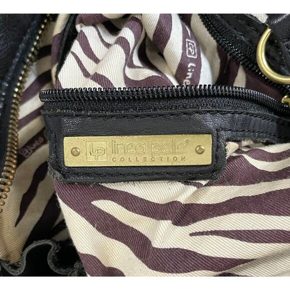 Linea Pelle Black Leather Front Zippers Luxury Gold Hardware Purse Bag READ - Picture 12 of 16
